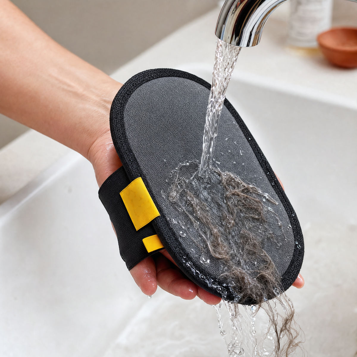 Rinsing the glove under the tap