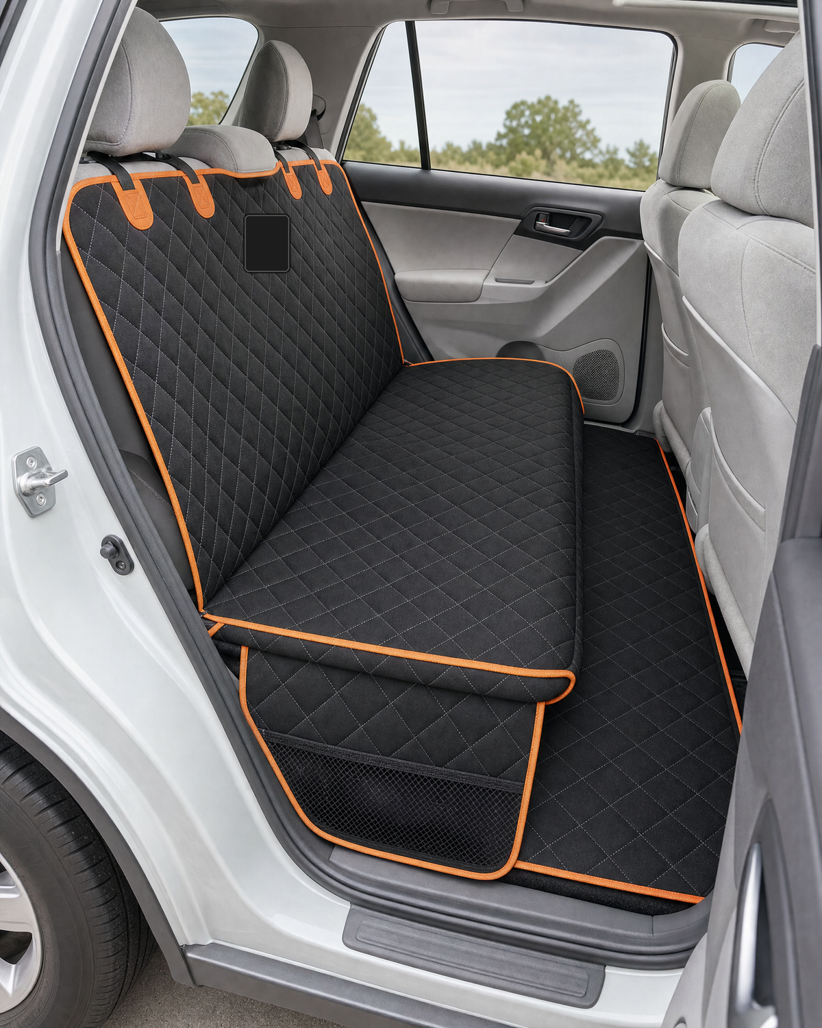 Hard bottom back seat floor installed in an SUV
