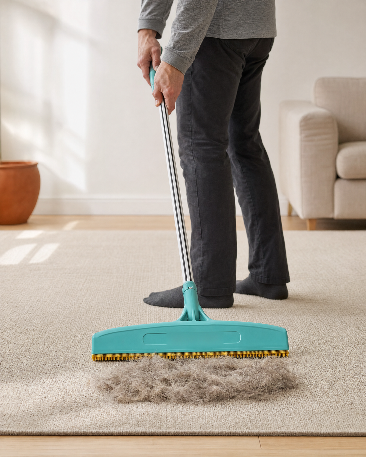 The long-handle tool gathering fur on a rug